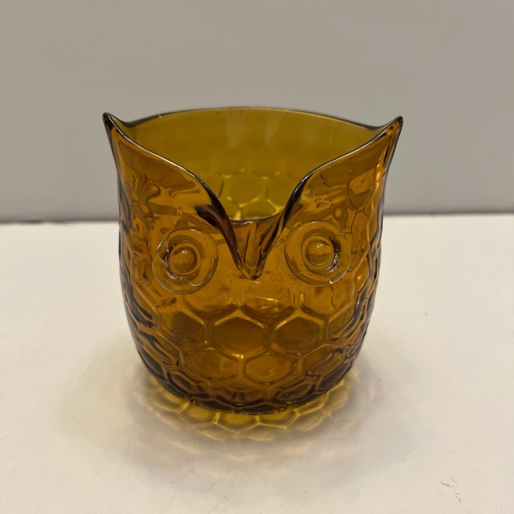 VINTAGE MCM MODERN CRACKLE ART GLASS AMBER GOLD CLEAR APPLIED EYES OWL V…